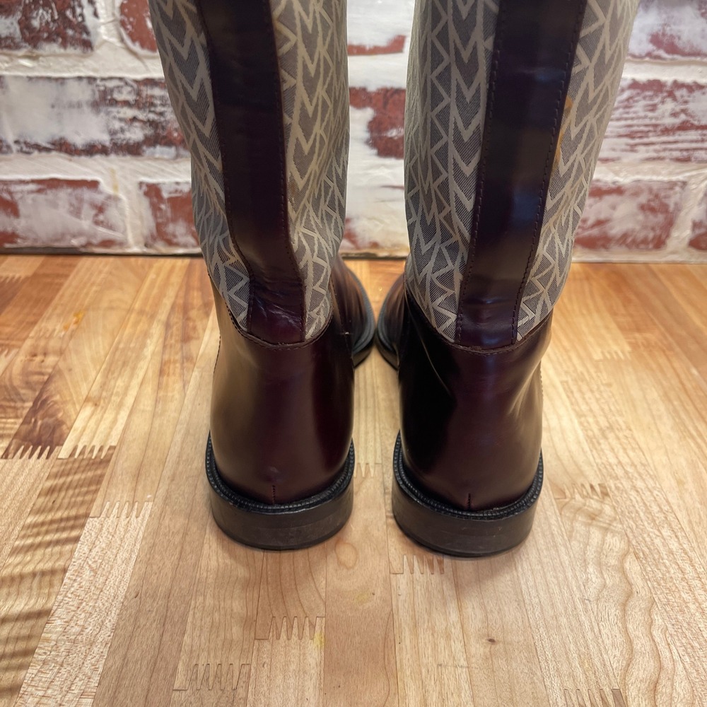 Michael Kors Burgundy Leather Monogram Riding Boots Womens 7 M Made in Italy - Picture 7 of 13